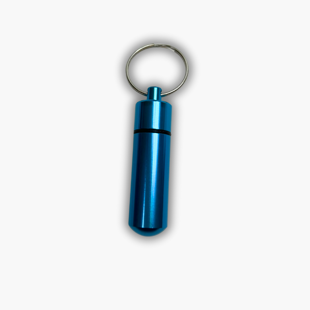 Keyring Pill Box Aluminium Secret Travel Pill Box