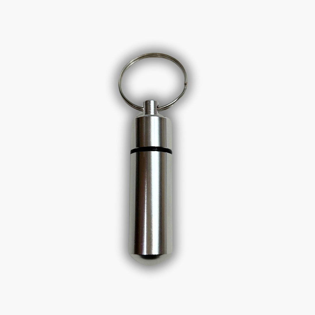 Keyring Pill Box Aluminium Secret Travel Pill Box